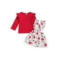 thumbnail image 1 of goowrom Toddler Girls Valentine?s Day Outfits, Long Sleeve Solid Color Ruffle Tops + Suspender Skirt Set, 1 of 8