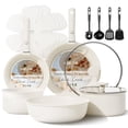 thumbnail image 1 of CAROTE - Juego de 15 ollas y sartenes, juego de utensilios de cocina antiadherentes, mango desmontable, mango extra&iacute;ble, apto para horno, color blanco crema, 1 of 8