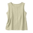 thumbnail image 6 of ClodeEU Women's Summer Linen Cotton Crew Neck Sleeveless Tank Top ,Solid Color Pleated Casual Blouse Beige,Women's Plus L, 6 of 6