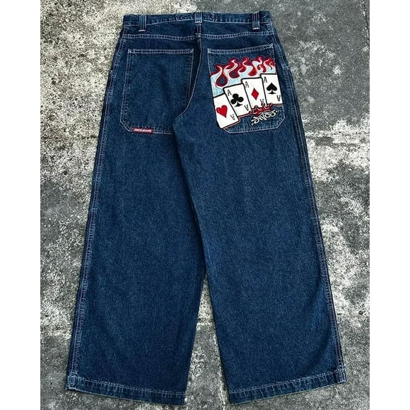 Harajuku Hip Hop JNCO Jeans Y2k Mens Kangaroo Graphic Big Pocket Blue Vintage Baggy Jeans Gothic High Waist Wide Trouser ZR