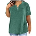 thumbnail image 2 of Women's Tops V Neck Button Fashion Solid Color Short Sleeved Pocket Loose T Shirt, 2 of 2