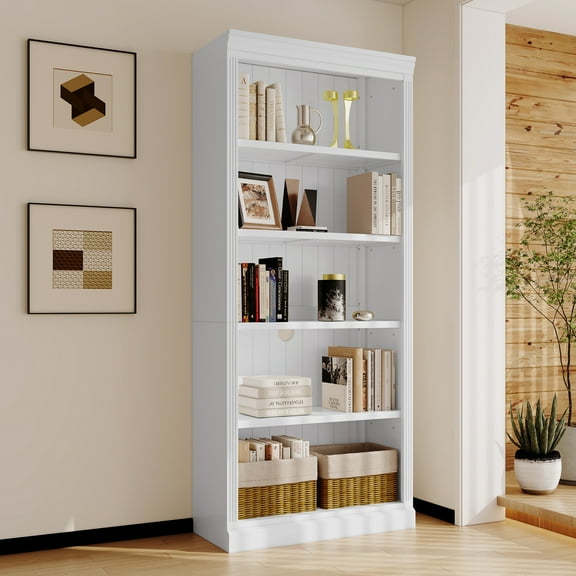 Harper & Bright Designs Tall Wood Bookcase, 5 Tier Bookshelves with Adjustable Shelves, Free Standing Storage Organizer for Home Office, White
