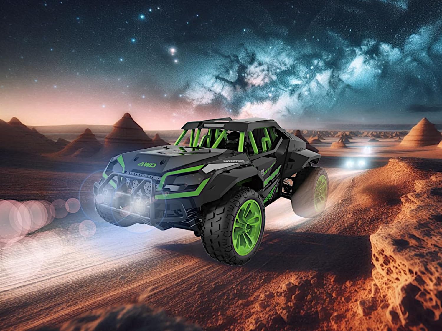 POCO DIVO 4WD Rally Car, 1/16 RC Off-Road Buggy, Radio Remote Control Racing Speed 25kmph Sports Vehicle, 12” All Terrain Toy LED UTV Adventure Truck with Spare Tire