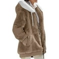 thumbnail image 1 of MAWCLOS Ladies Thickened Solid Color Hooded Cardigan Winter With Pockets Sherpa Coat Khaki S, 1 of 2