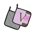 thumbnail image 2 of Carolines Treasures CJ1005-VPTHD Letter V Initial Monogram - Pink Stripes Pair of Pot Holders, 7.5 x 3 x 7.5 in., 2 of 2