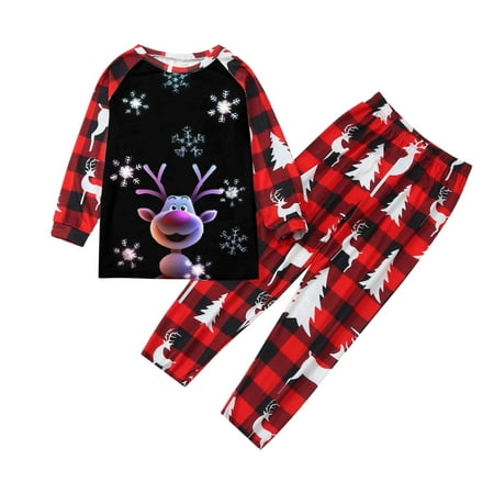 

Family Picture Outfits Christmas Deer Plaid Print Long Sleeve T Shirt Top And Pants Sleepwear Holiday Friends Party Casual Family Matching Pajamas Black 8T