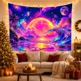 thumbnail image 3 of Cosmic Beach Wave Under Neon Planet, Adventurous Fantasy Style for Ocean Lovers, Psychedelic Wall Art, Housewarming Gift, Tapestry Wall Hanging for Bedroom and Dorm, 3 of 7