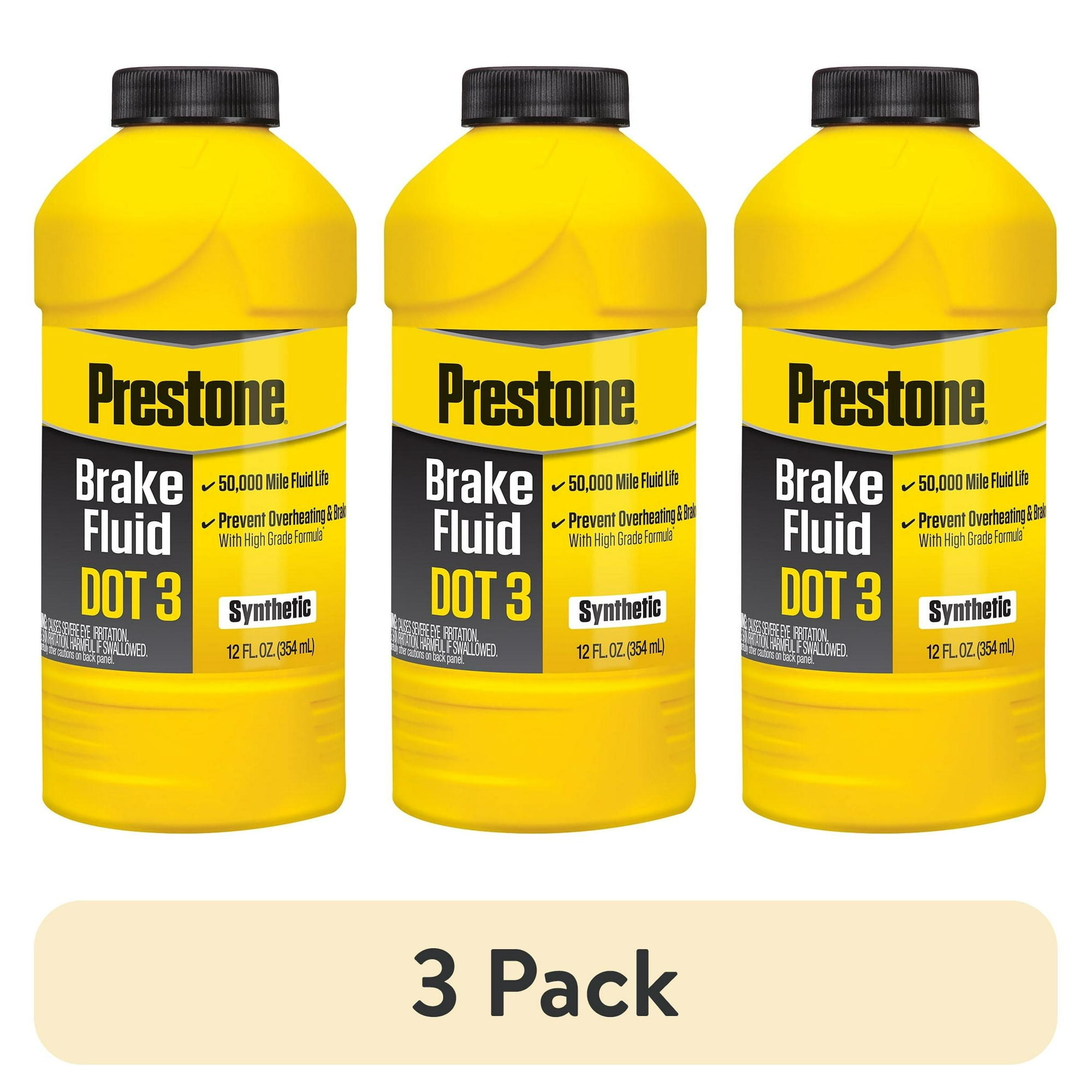 (3 pack) Prestone DOT 3 Motor Vehicle Brake Fluid for Cars and Trucks - 12 oz - Synthetic, High Grade, 50,000 mile