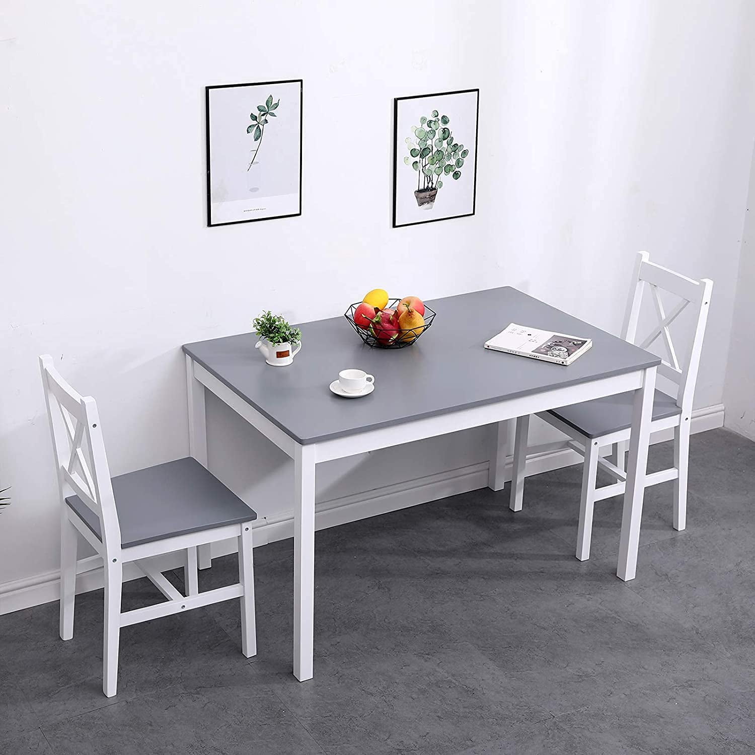 SogesPower 5-Piece Dining Table Set for 4 Persons, Wood Kitchen Table Set with 4 Chairs, Gray-White