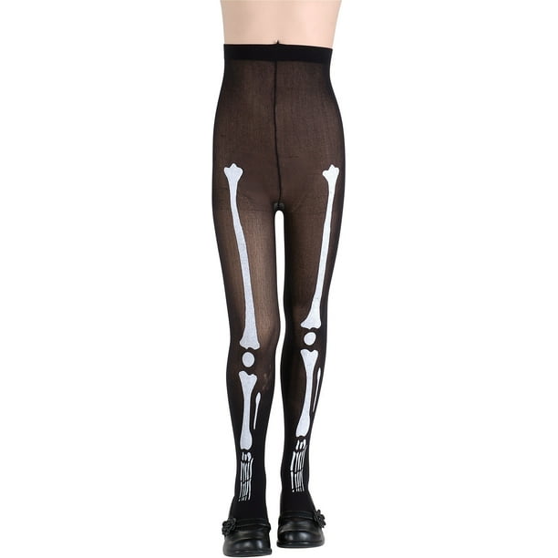Child Black Skeleton Bone Skull Halloween Tights Pantyhose Costume
