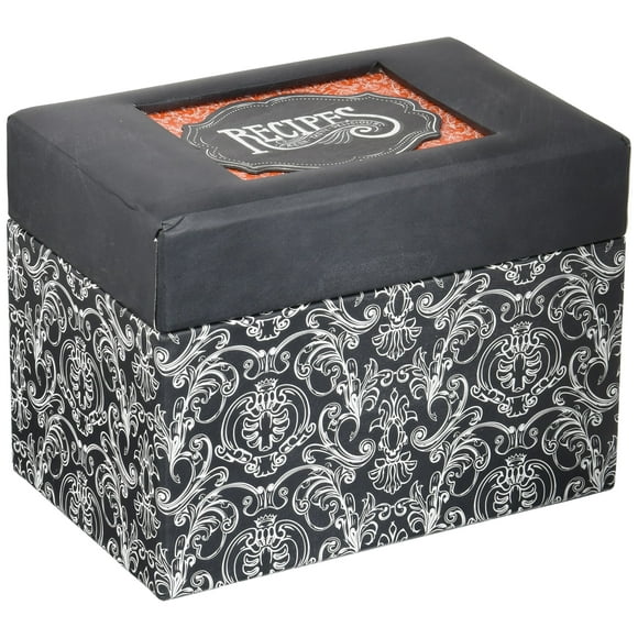 C.R. Gibson Colorful Patterned Recipe File Box Includes 12 Tabbed Divider Cards With 40 Coordinating 4"" x 6"" Recipe Cards - Savory Eats