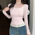 thumbnail image 2 of Ounisa Women Sexy V Neck Lace Long Sleeve Shirts Basic Fitted Lined Trendy Fall Tops, 2 of 9