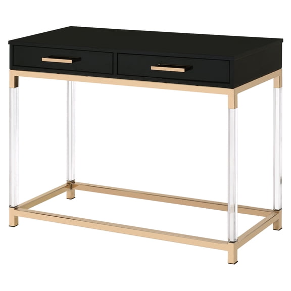 ACME Adiel 2 Drawers Wooden Console Table with Metal Base in Black and Gold