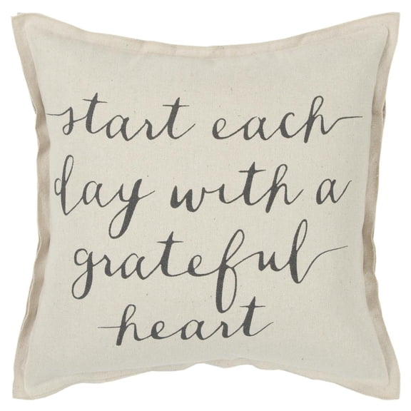Rizzy Home Sentiment, Square, Cotton Poly Filled Decorative Throw Pillow, 20" x 20", Natural