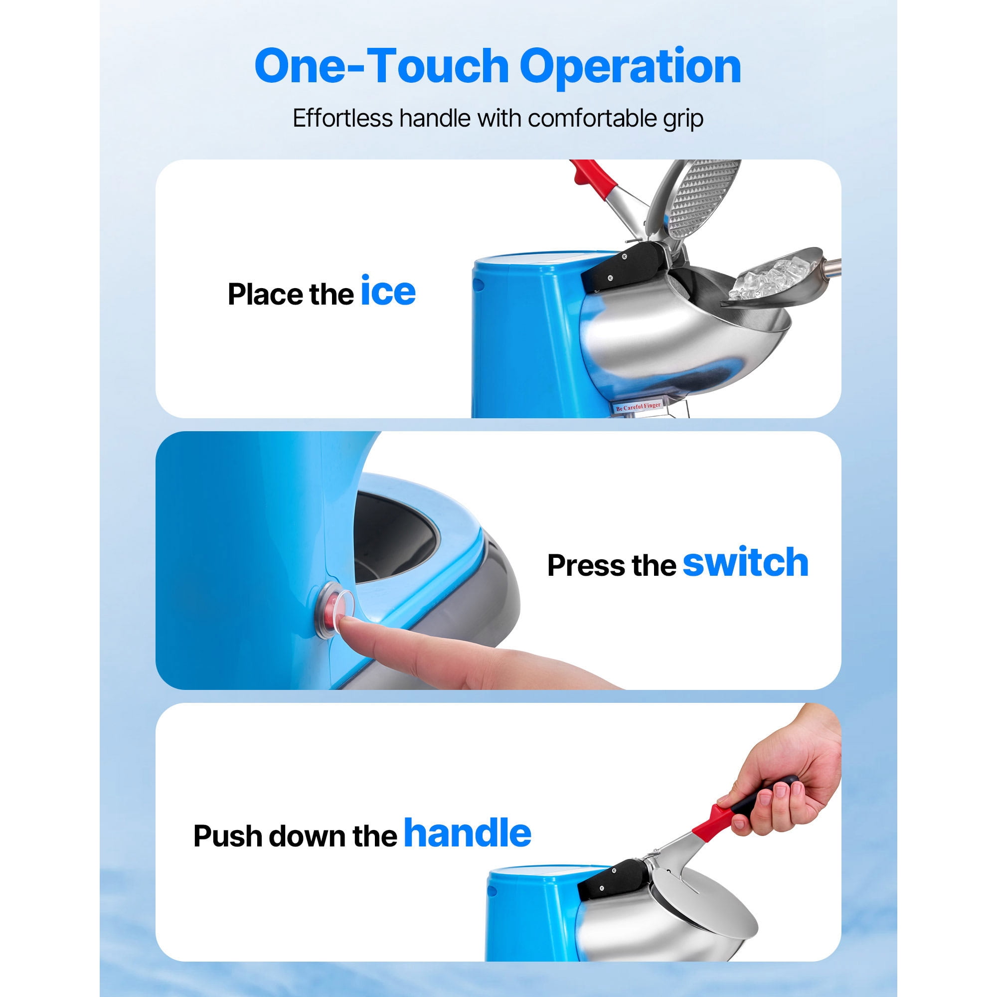 KFFKFF Electric Ice Crusher Machine, 220lbs/H Shaved Ice Maker with 4 Blades, Stainless Steel Snow Cone Machine with Bowl and Cover, 300W 1400RPM for Home and Commercial Applications, Blue