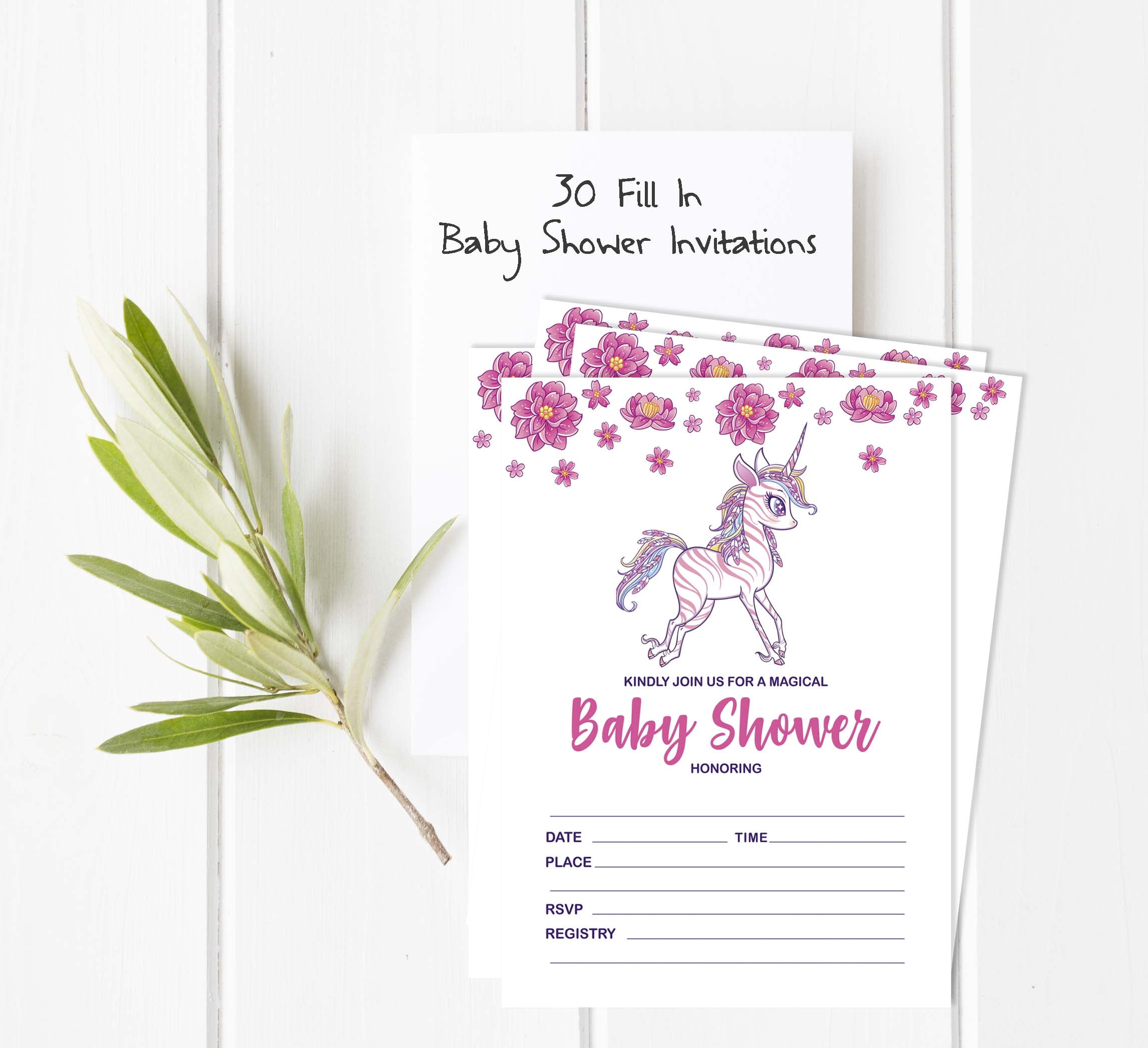 Inkdotpot Set Of 30Unicorn Floral Baby Shower Invitations-Diaper Raffle Tickets And Baby Shower Book Request Cards Invites Its A Boy Its A Girl