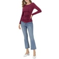 thumbnail image 3 of MODA NOVA Junior's Ruched Stretchy Crew Neck Slim Fit Basic Tops Burgundy XS, 3 of 7