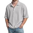 thumbnail image 3 of Mens Waffle Knit Polo Shirt Solid Color Short Sleeve T Shirt Summer Loose Casual Top White XL, 3 of 5