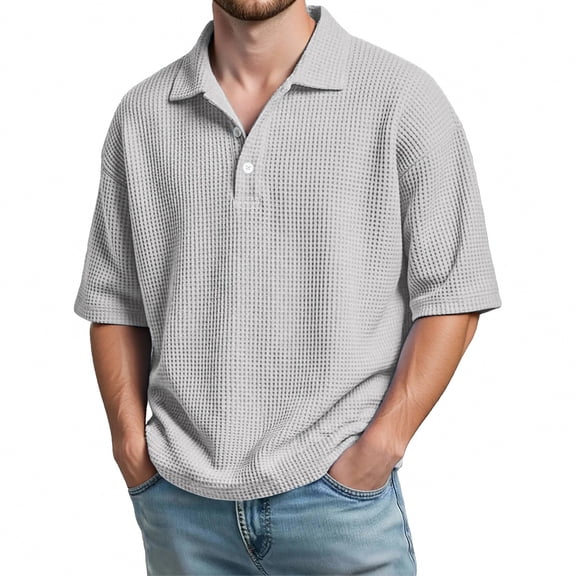 IWRICH Men's Polo Shirts Short Sleeve Polo Shirts Loose Fit Casual Collared Shirt Textured Knit Workout Tops White XL