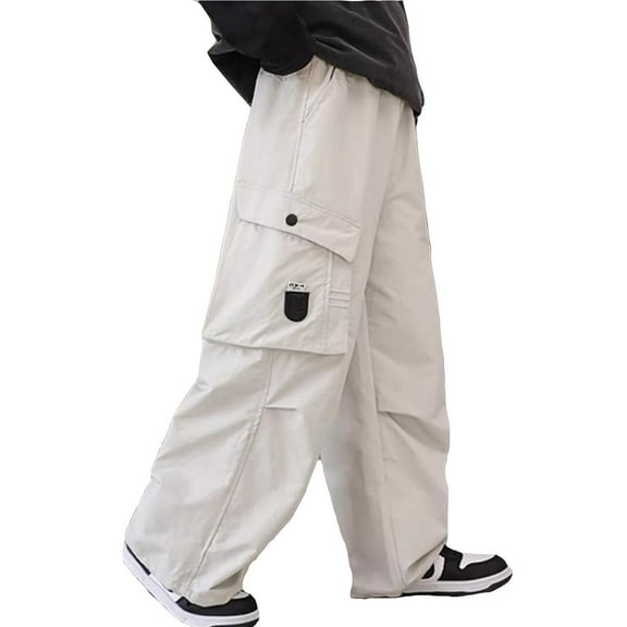 TAIAOJING Toddler Boys Casual Pants Straight Leg Wide Cargo Pants Trousers For Everyday Wear Loose Fit Summer For Kids Comfortable Play Outfits Sets With Sneakers Boho 8-9Y