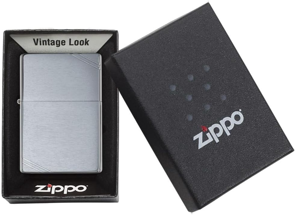 Zippo Personalized Chrome Windproof Lighter Custom Message Engrave (Vintage with Slashes #230)