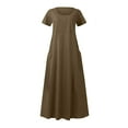 thumbnail image 4 of Fartey Women's Summer Cotton Linen Long Dresse Loose Flowy Short Sleeve Swing Dresses Lightweight Breathable Crew Neck Sundress Beach Vacation Maxi Dresses with Pockets Khaki S-3XL, 4 of 6