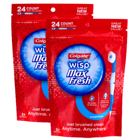 (2 Pack) Colgate Max Fresh Wisp Disposable Mini Toothbrush, Peppermint - 24