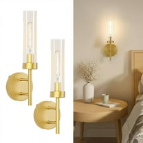 Set of 2 Gold Modern Wall Sconces, Bathroom Vanity Lighting Fixtures Clear Shade, Wall Light for Mirror Living Room Hallway Bedroom