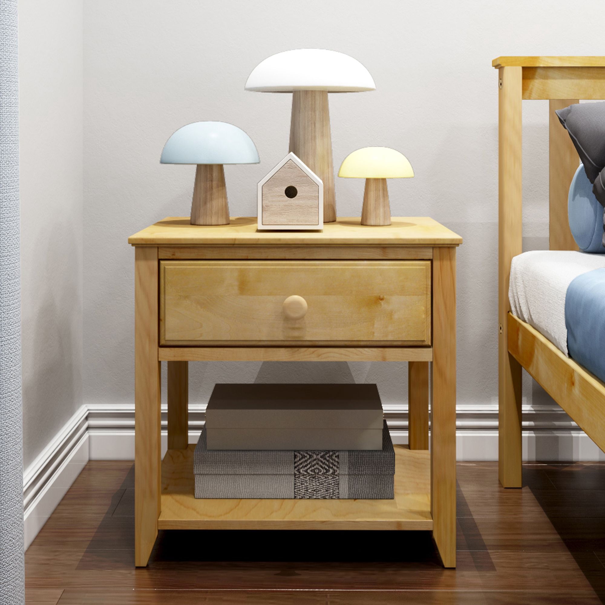 Max & Lily Nightstand with Storage Drawer, Small Solid Wood Bedside, Side Tables for Bedroom