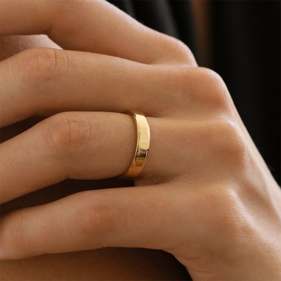 NS Enterprise Cigar Band Ring – 4mm Flat Ring – 925 Sterling Silver or Gold Finish – Classic Unisex Band for Men and Women – Minimalist Everyday Jewelry Gift