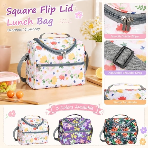 Clearance! Lunch Bag Square Flap Crossbody - Portable Insulated Thermal Tote with Shoulder Strap, Versatile Lunch Organizer and Storage Bag for Daily,Navy