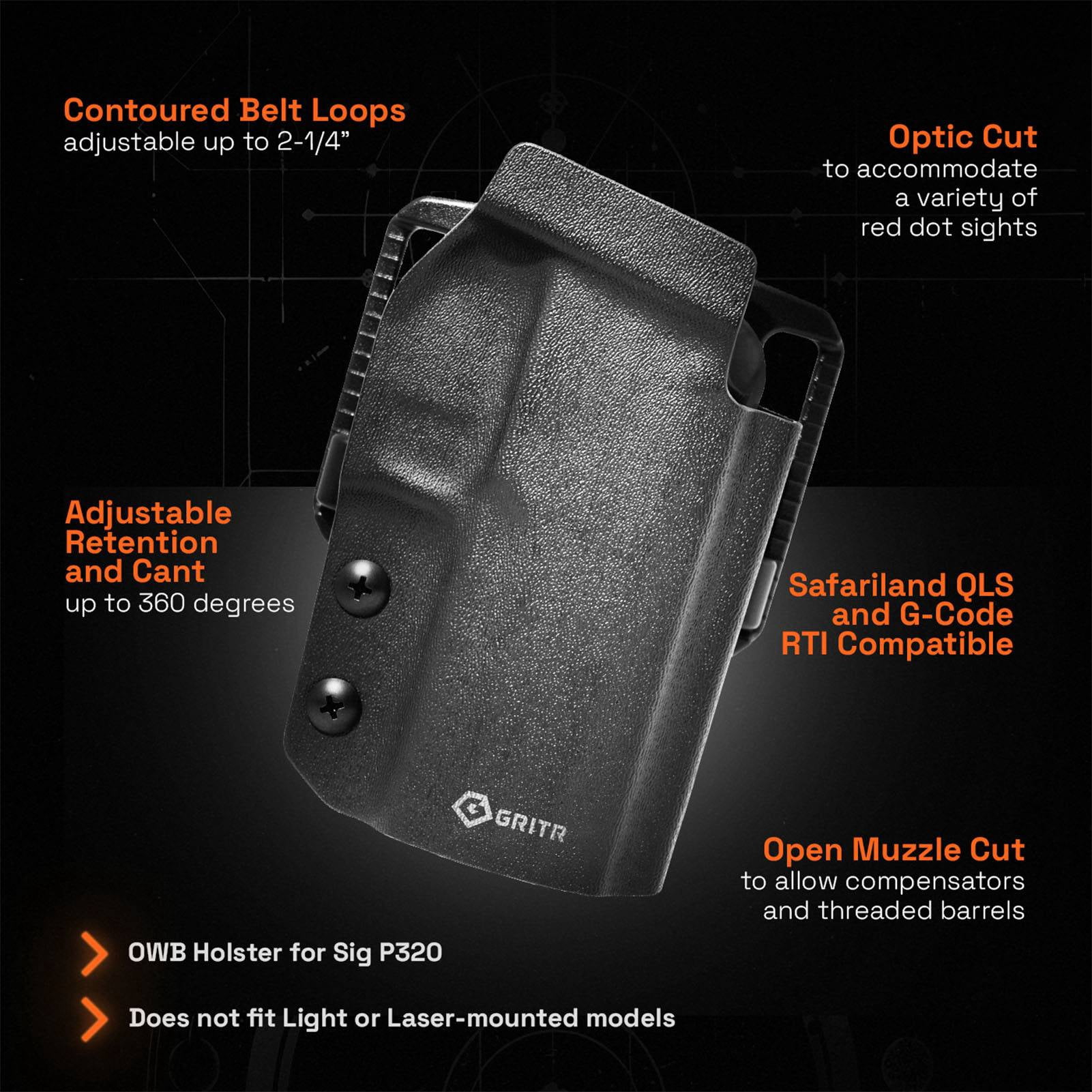 GRITR OWB Kydex Right Hand Gun Holster Compatible with Sig Sauer P320