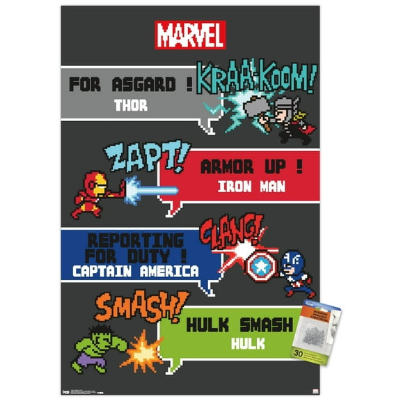 Marvel Comics - Avengers - 8 Bit Wall Poster with Push Pins, 22.375" x 34"