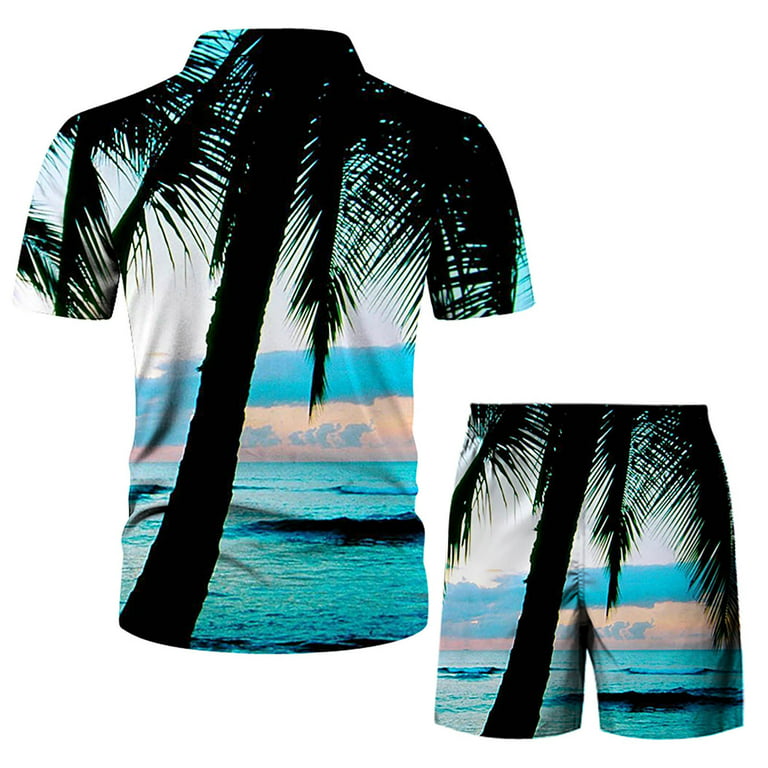 n/a Beach Wear Clothes Men Shirt Set Sea Side Vocation Clothing Loose 2  Piece Set Outfits (Color : A, Size : XXXL code) : : Fashion