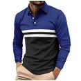 thumbnail image 2 of GuangCheng Mens Color Block Long Sleeve Shirts,Slim Fit,Pullover,Breathable,Striped,Classic Collar,Button Placket,Casual Tops,Blue,Size 2XL, 2 of 7
