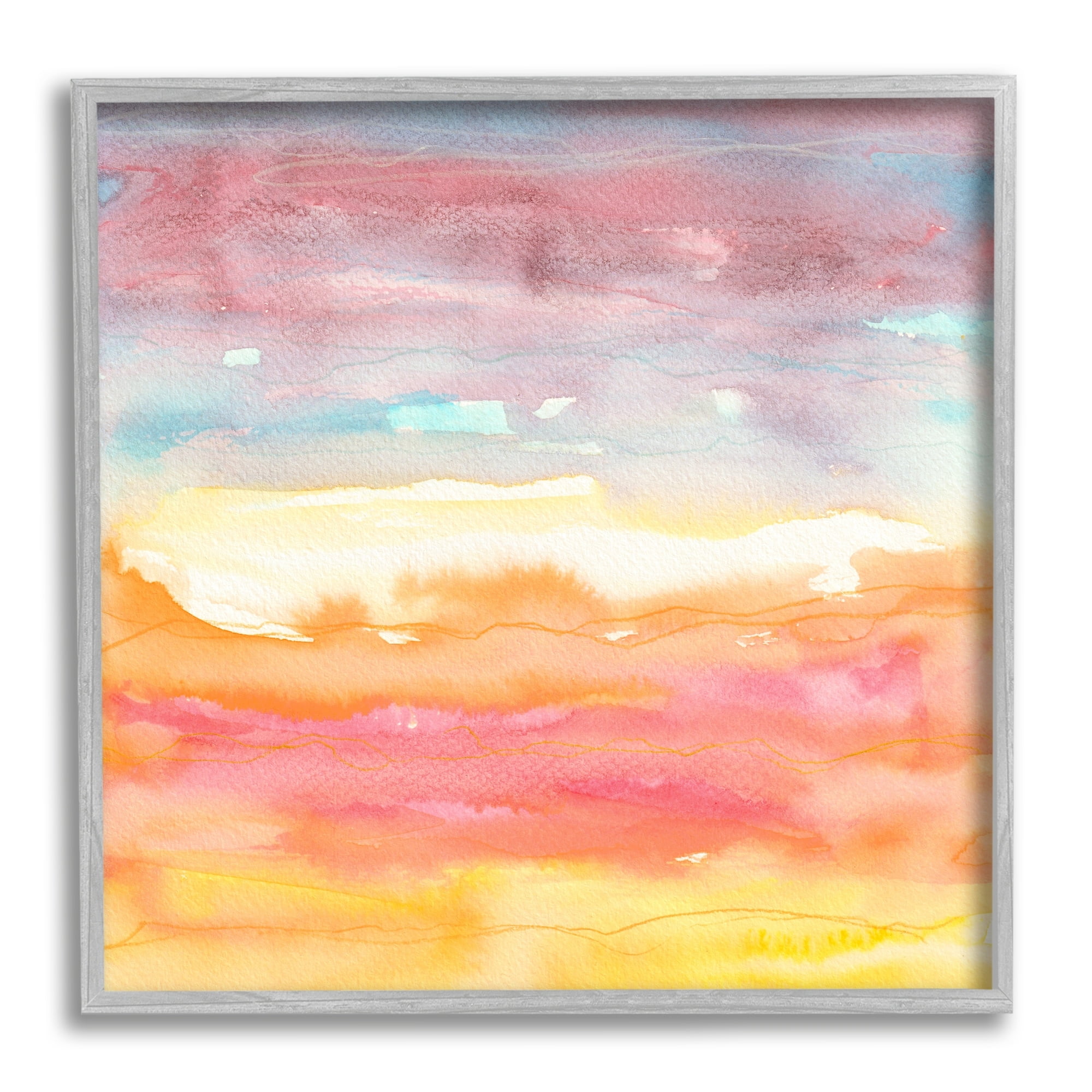 Stupell Industries Abstract Landscape Red Orange Sun Rays Watercolor Painting Gray Framed Art Print Wall Art, Design by Elvira Errico