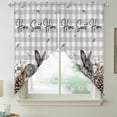thumbnail image 2 of Rabbits Pine Cone Swag Valances for Windows, Kitchen Curtains 36 Inch Length 2 Panels Set, Sweet Home Texture Grey Plaid Farmhouse Short Curtains for Small Windows Rod Pocket Cafe Curtains 28"x36", 2 of 8