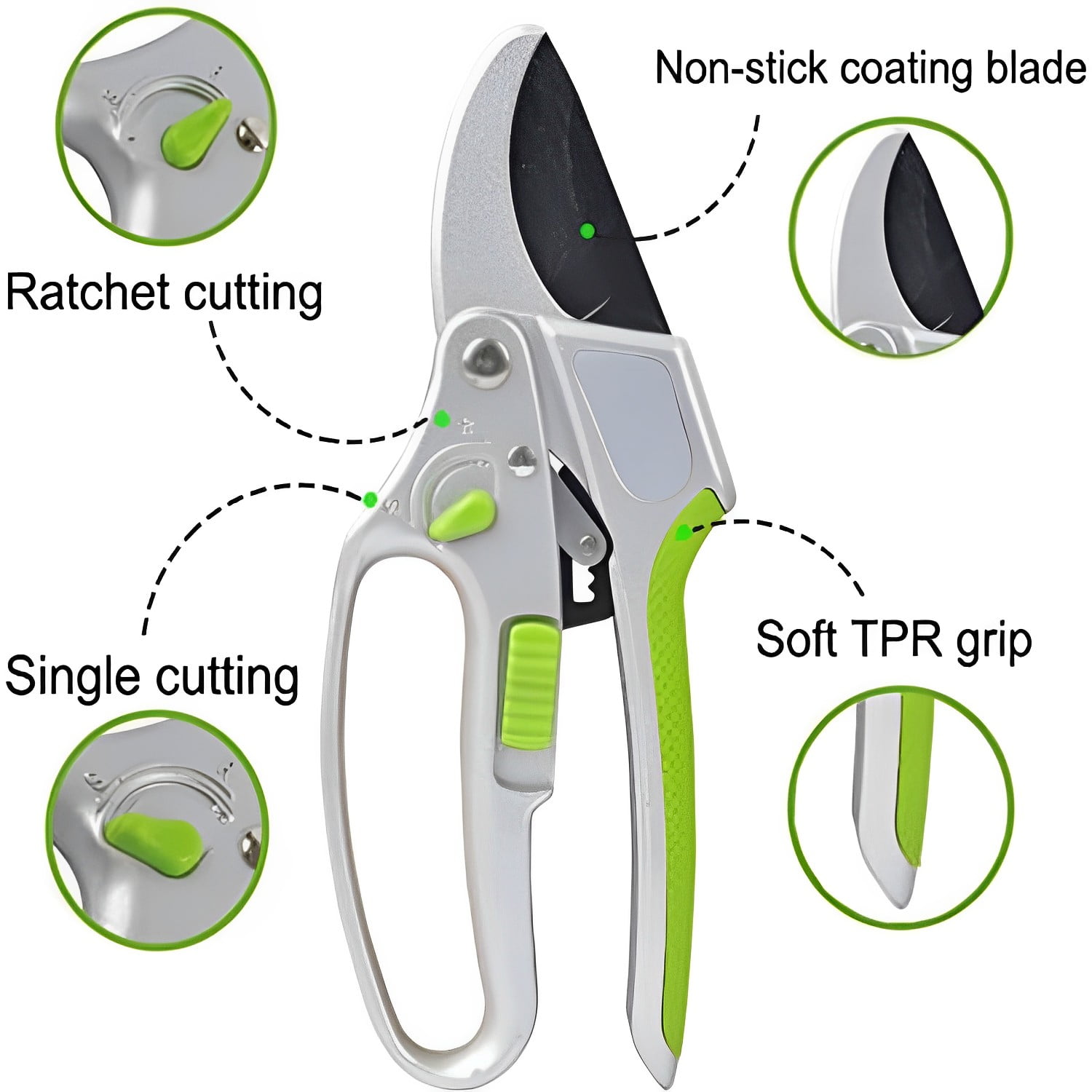 GARDEN GURU Ratchet Hand Pruning Shears - Professional Dual Mode Garden Clippers with Ergonomic Grip - Makes Tough Cuts Easy