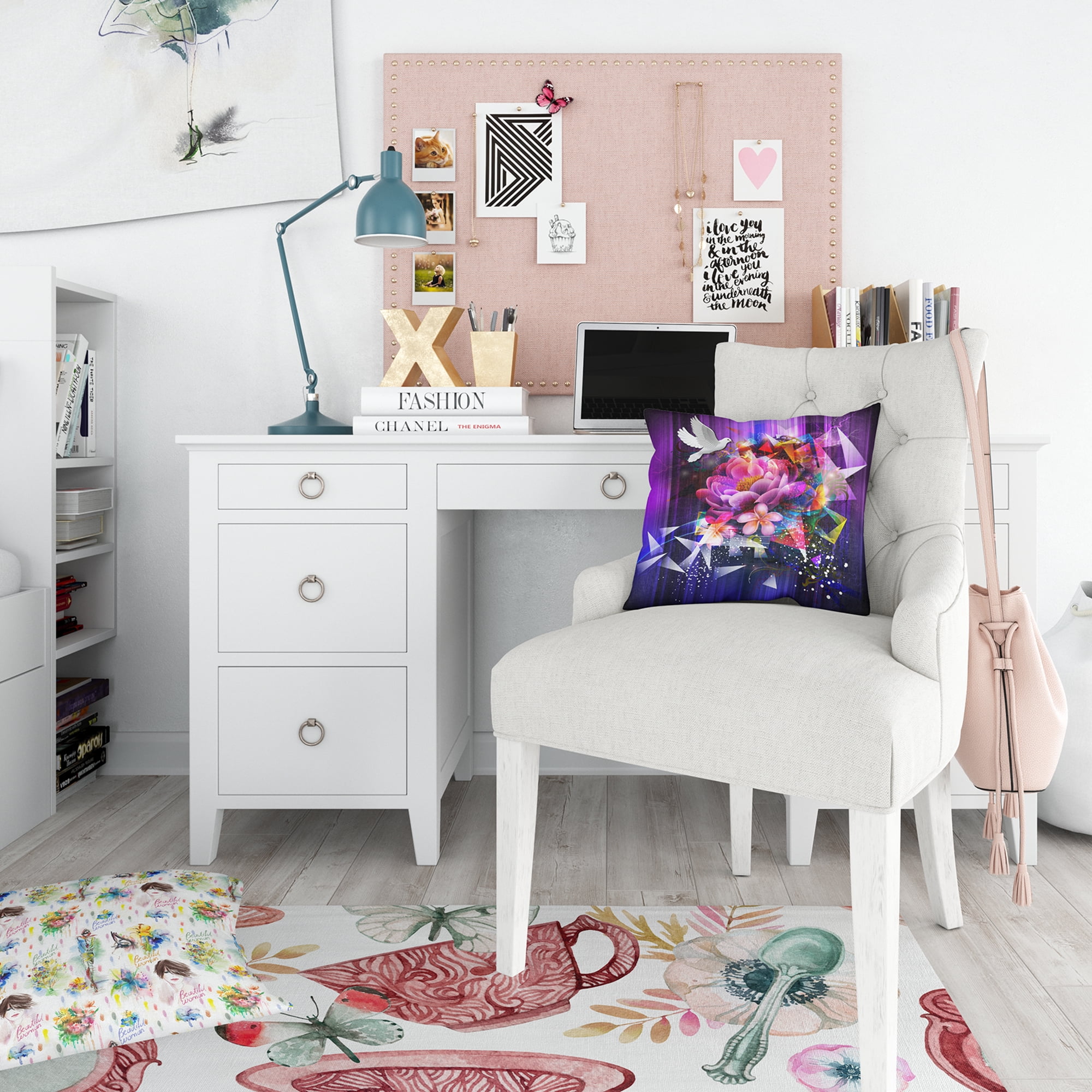 Designart 'Abstract Floral Design with Dove' Modern & Contemporary Duvet Cover Set