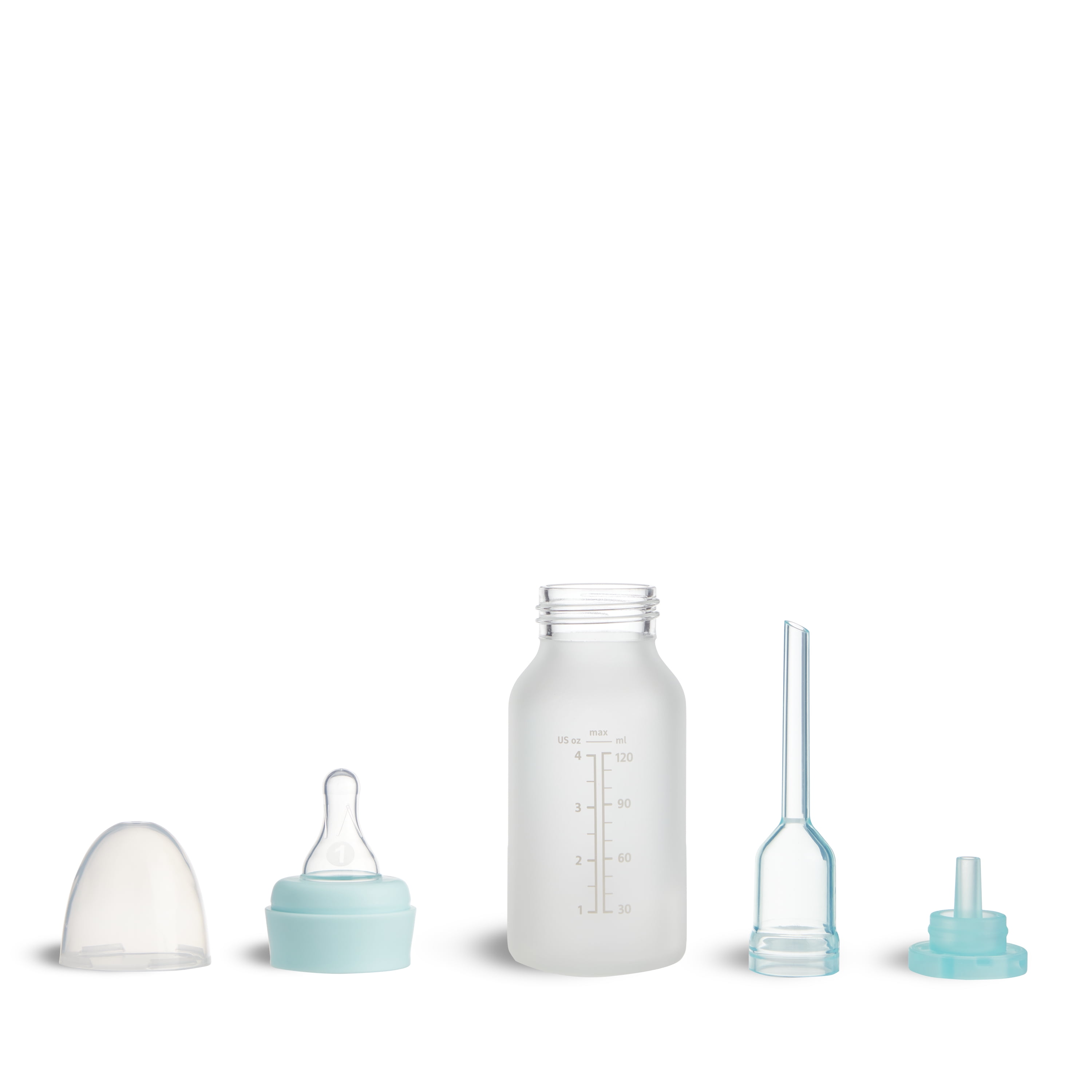 Munchkin Bond™ Silicone Coated Glass Baby Bottles - Anti-Colic Feeding System with Natural Feel Nipples, 4 ounce, 2 Pack, Blue