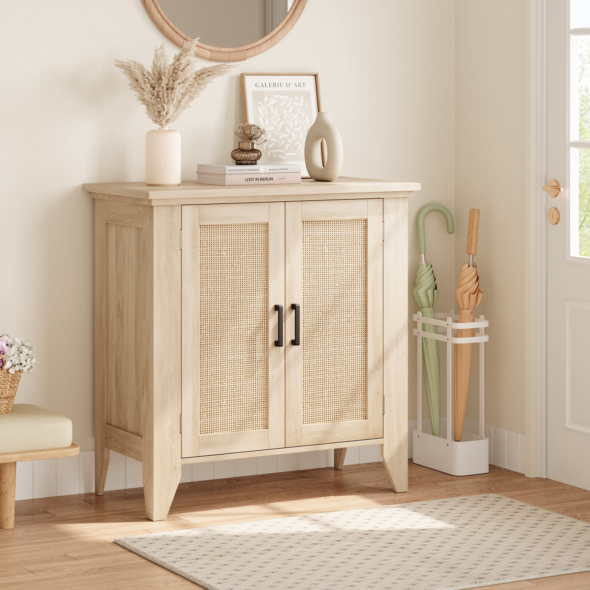 Buffet Cabinet,Rattan Storage Cabinet with Door and Adjustable Shelf,Kitchen Console Cabinet with Storage Space,Suitable for Dining Room,Bedroom,Hallway