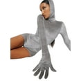 thumbnail image 2 of hirigin Women Shorts Jumpsuit Casual Solid Color Long Sleeve Gloves Hooded T-shirt Bodysuit Playsuit Clubwear, 2 of 9