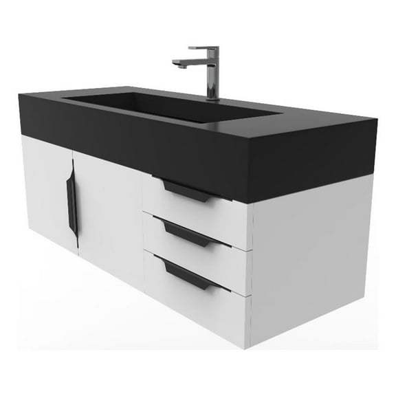 Nile 48" White Wood Floating Vanity with Black Top and Black Trim