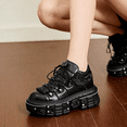 thumbnail image 6 of Unisex Lace-Up Punk Shoes Black Round Toe Thick Sole Platform Sneakers with Metal Rivet Decoration, 6 of 10