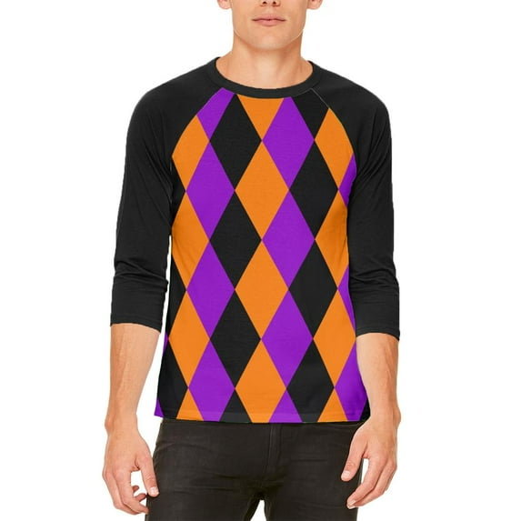 Halloween Court Jester Costume Mens Raglan T Shirt White-Black LG