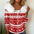 thumbnail image 6 of Women's Fashion Casual Sweater with Zipper Print, Plush Hooded Cardigan Jacket for Christmas Season and Cozy Wear,Red,XL, 6 of 7
