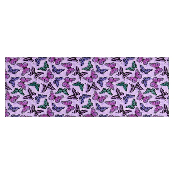Purple Butterfly Pattern Kitchen Rug Mat,Kitchen Runner Rugs Non Skid Washable,Decorative Kitchen Floor Mats for Kitchen,Sink,Laundry,17"X47"