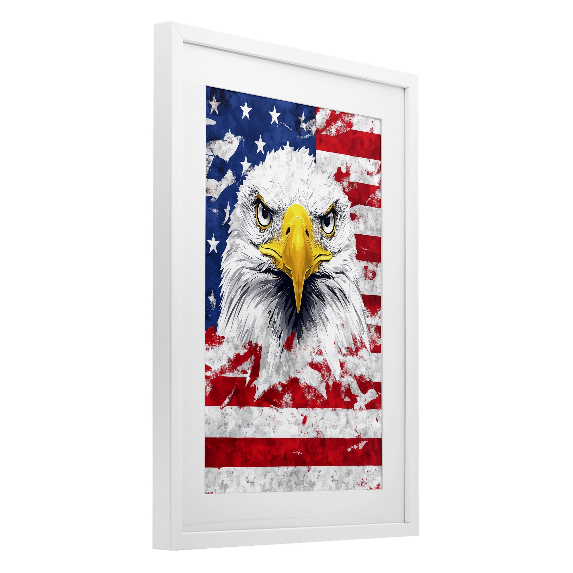 Stupell Industries Patriotic Bald Eagle Flag White Framed Print Under Glass, design by The Wands Want