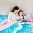 thumbnail image 4 of Castle Fairy Cute Pastel Beach Shore Scene 7-Piece Twin Bedding,Seashell Crab Wave Kids Pattern Bedding Comforter Set,Pink Cyan,Pink Reversible, 4 of 7