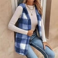 thumbnail image 3 of Womens Plaid Fuzzy Fleece Vest Hooded Sleeveless Sherpa Jacket Fall Winter Warm Fluffy Zip Up Coats Outerwear with Pockets, 3 of 5